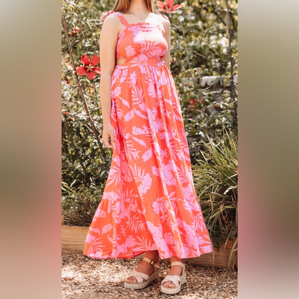 Jag Jeans Pink Pleated Tiered Maxi Sundress